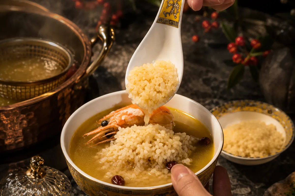 Món cháo kết thúc từ nước dùng Lẩu Omakase tại The Gu