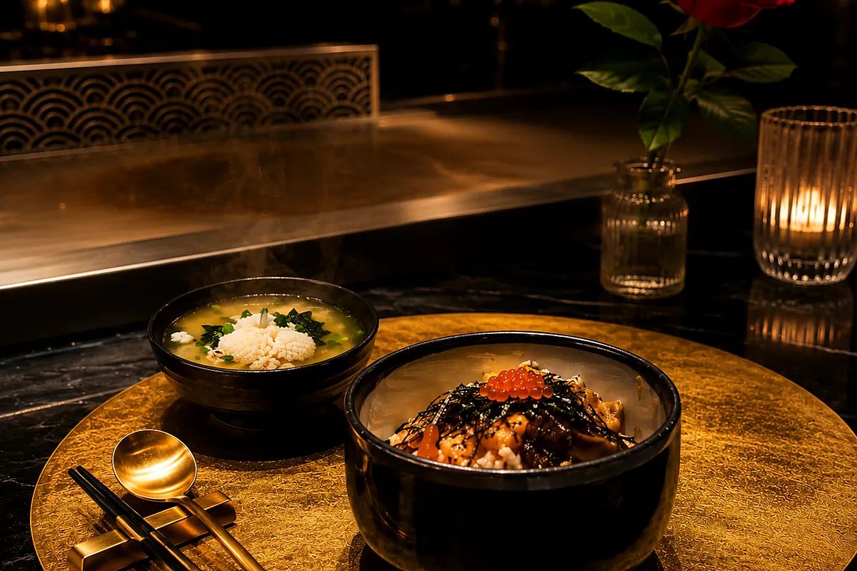 Món kết cơm và súp hải sản trong Lẩu Omakase tại The Gu
