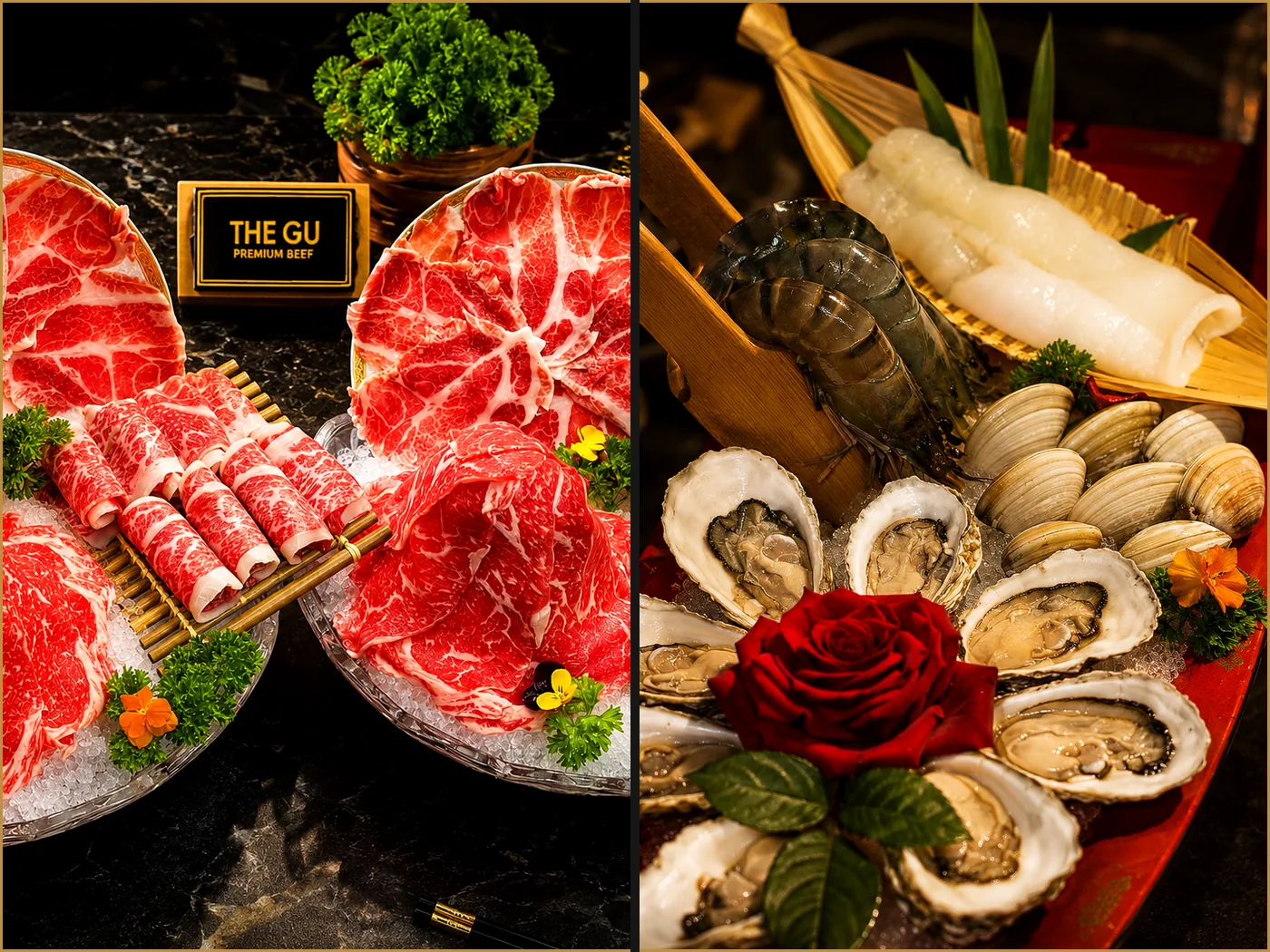 Bò Wagyu và hải sản được tuyển chọn cho trải nghiệm Teppanyaki tại The GU