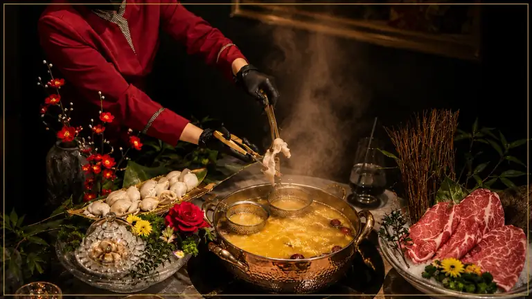Hotpot ingredients served in a planned cooking order