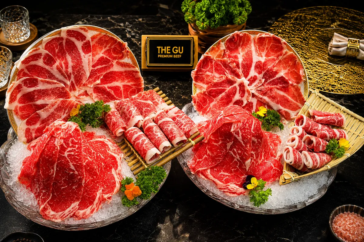 Thịt bò cao cấp được nhúng sau hải sản trong Lẩu Omakase